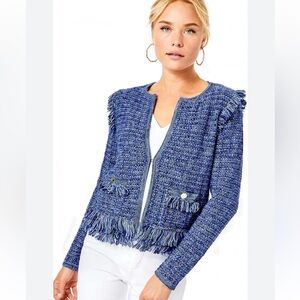 Lilly Pulitzer Simona Blue Oyster Day Navy Exotic Tweed Cardigan/Jacket XXS